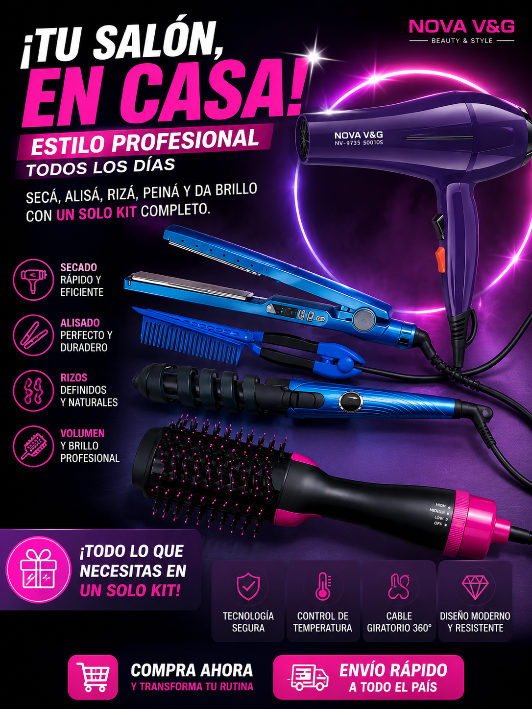 Combo Nano+Cepillo+secador
