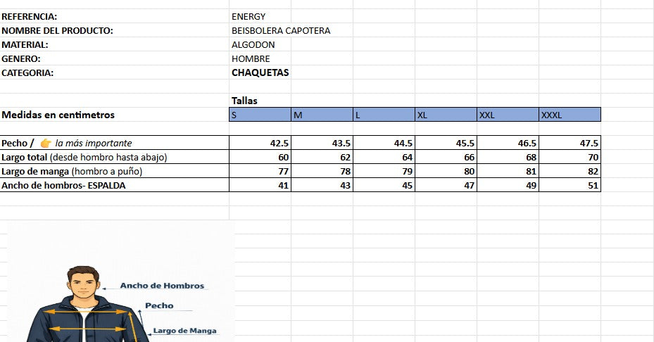 Chaqueta Beisbolera capotera ENERGY